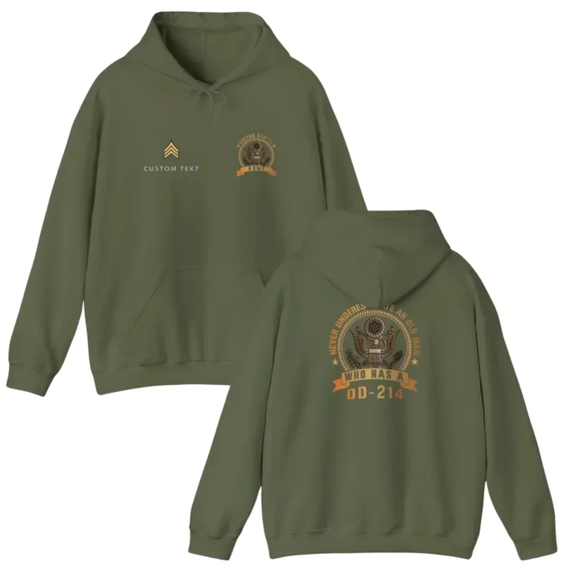 Custom Army DD-214 Hoodie – Never Underestimate an Old Man Personalized Name & Rank