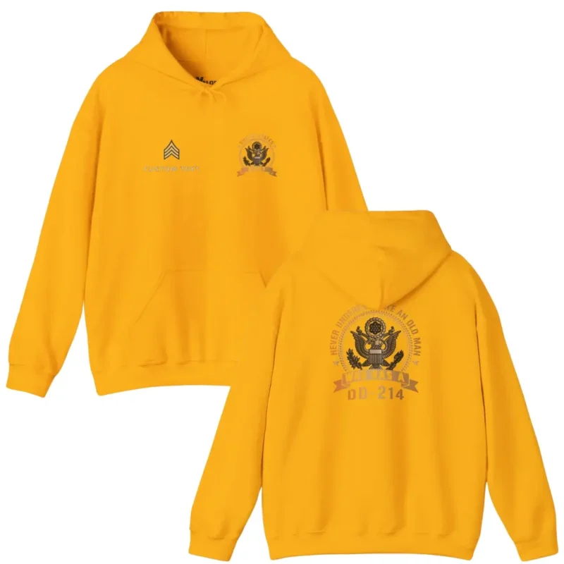Custom Army DD-214 Hoodie – Never Underestimate an Old Man Personalized Name & Rank