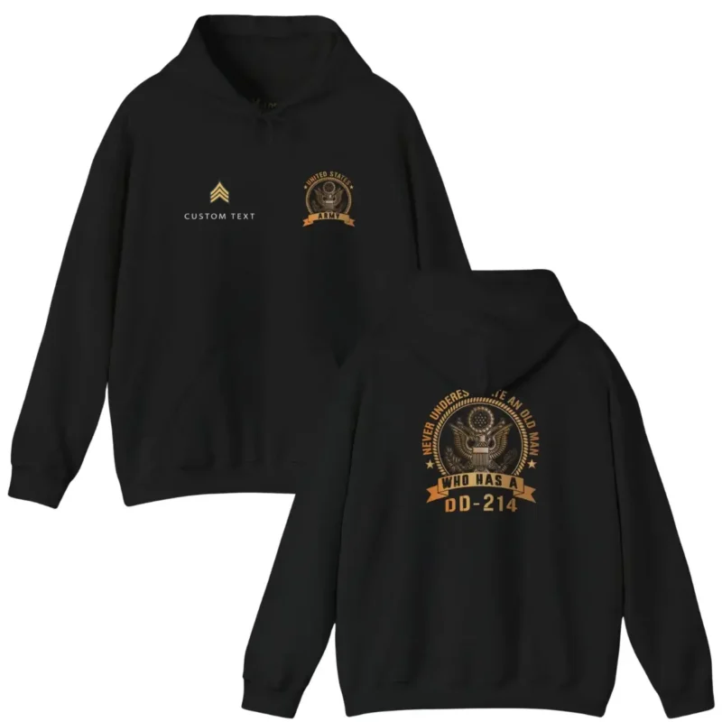 Custom Army DD-214 Hoodie – Never Underestimate an Old Man Personalized Name & Rank