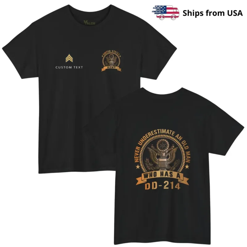 Custom Army DD-214 T-shirt – Never Underestimate an Old Man