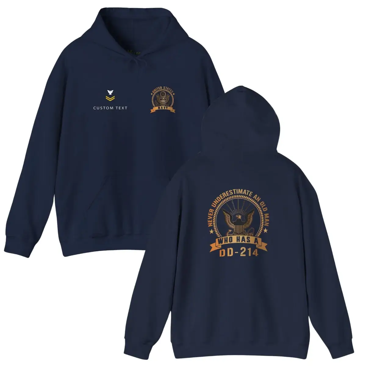 Custom Navy DD-214 Hoodie – Never Underestimate an Old Man