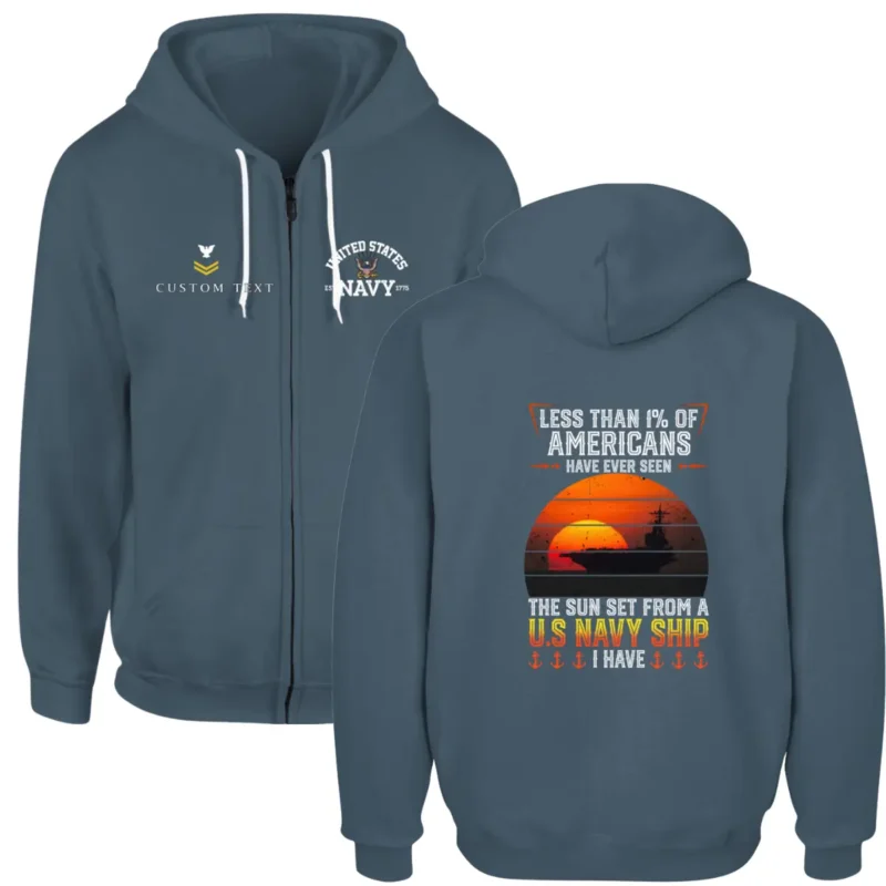 Custom U.S. Navy Veteran Zip Hoodie – “Less Than 1% Have Seen The Sunset From a Navy Ship” #000045