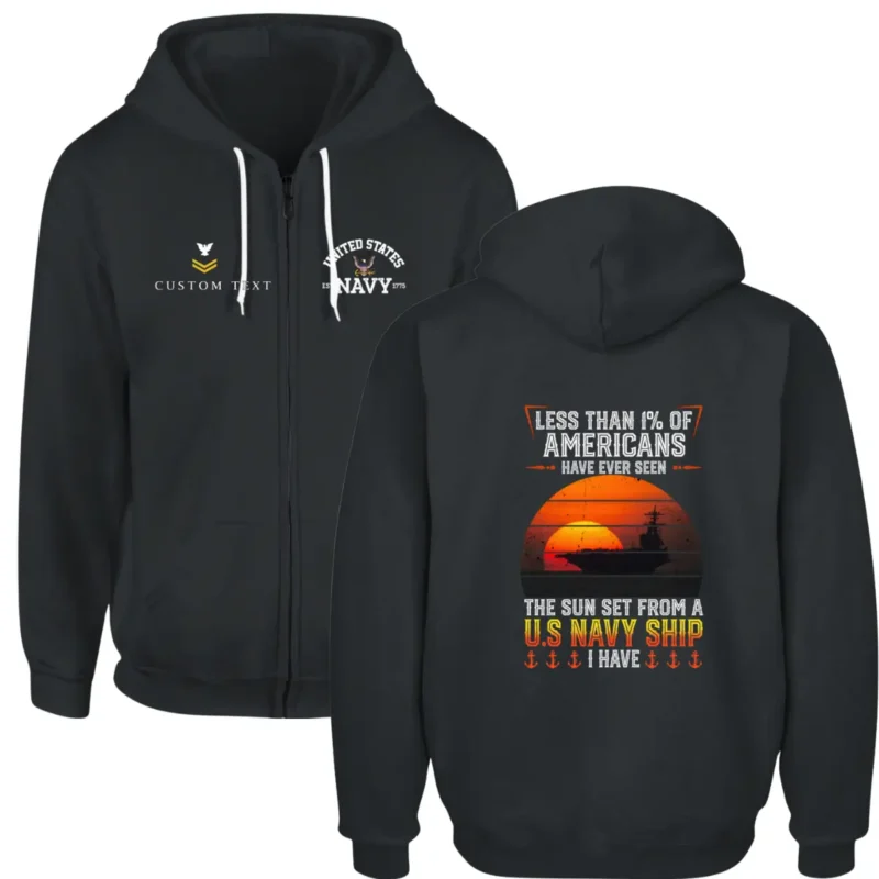 Custom U.S. Navy Veteran Zip Hoodie – “Less Than 1% Have Seen The Sunset From a Navy Ship” #000045