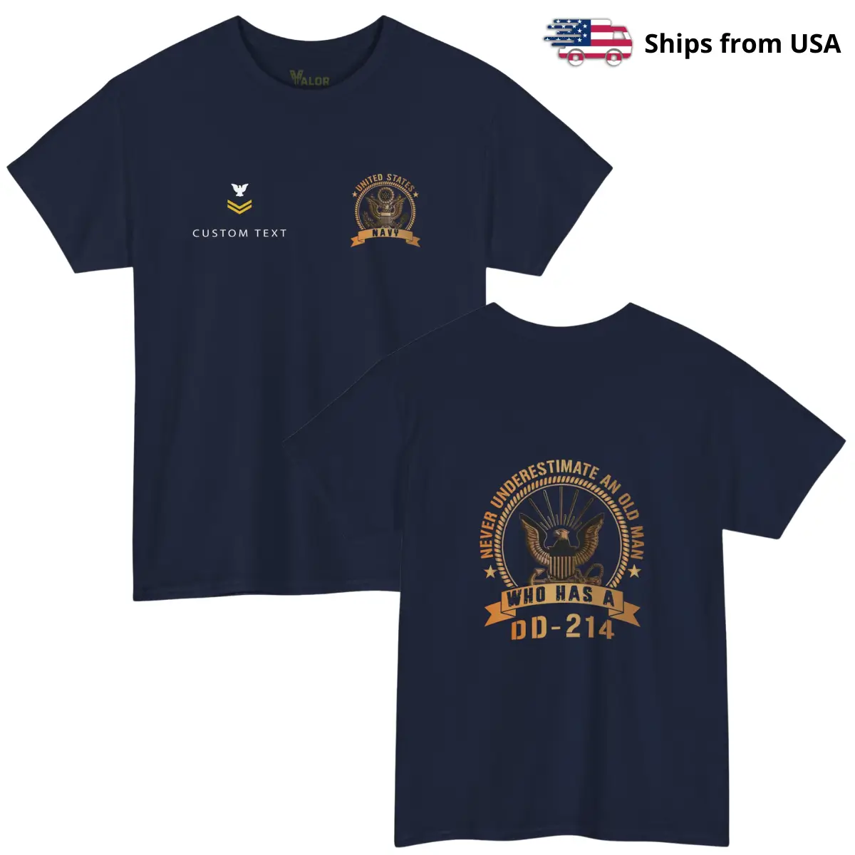 Custom US Navy Veteran DD-214 T-shirt – Never Underestimate an Old Man