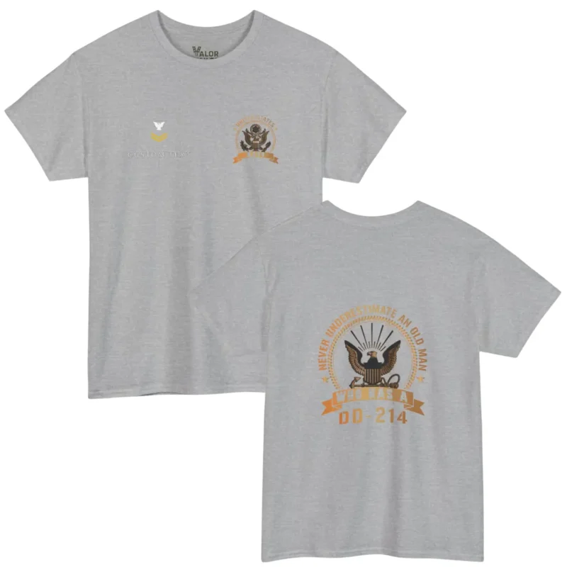 Custom US Navy Veteran DD-214 T-shirt – Never Underestimate an Old Man