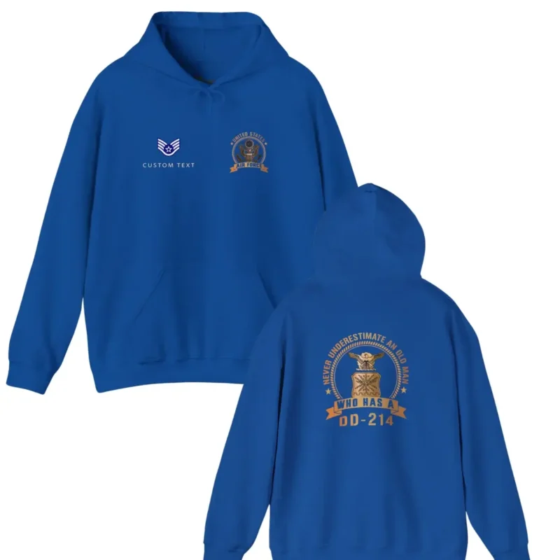 Custom USAF DD-214 Hoodie – Never Underestimate an Old Man