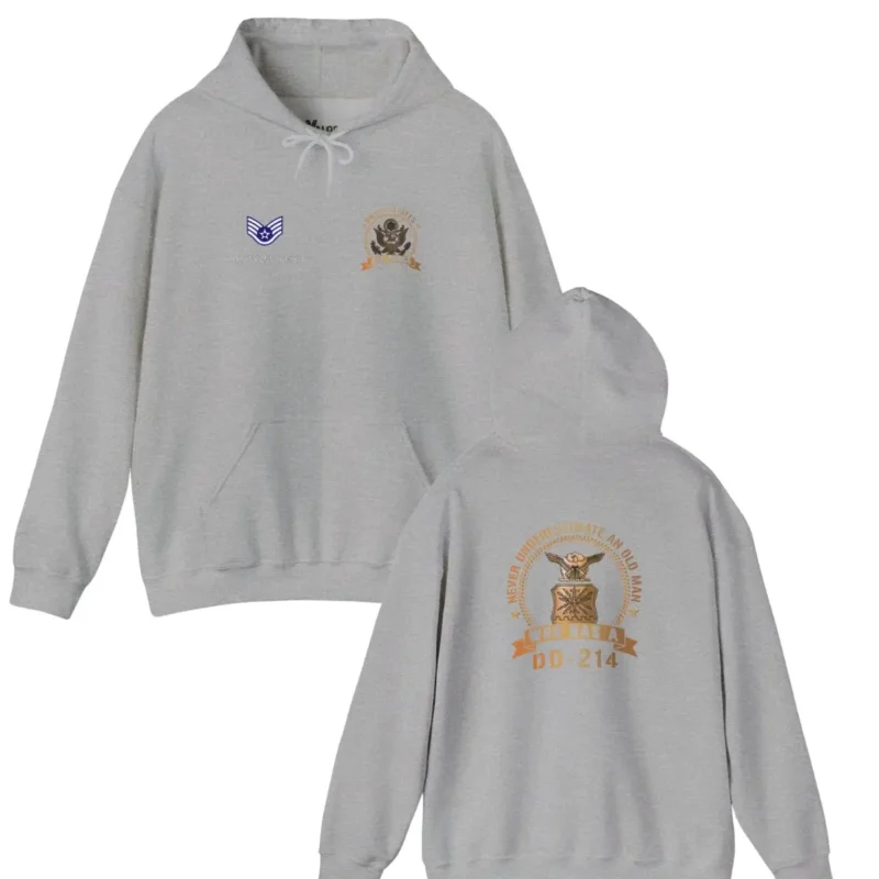 Custom USAF DD-214 Hoodie – Never Underestimate an Old Man