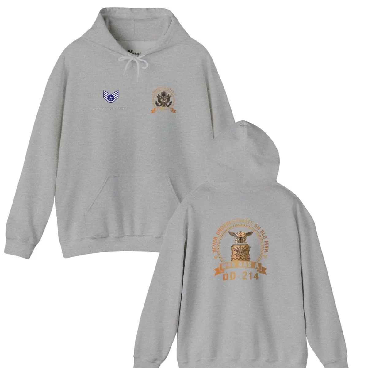 Custom USAF DD-214 Hoodie – Never Underestimate an Old Man