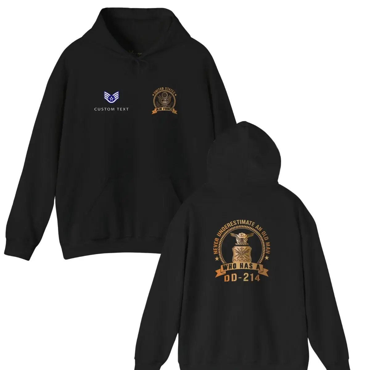 Custom USAF DD-214 Hoodie – Never Underestimate an Old Man