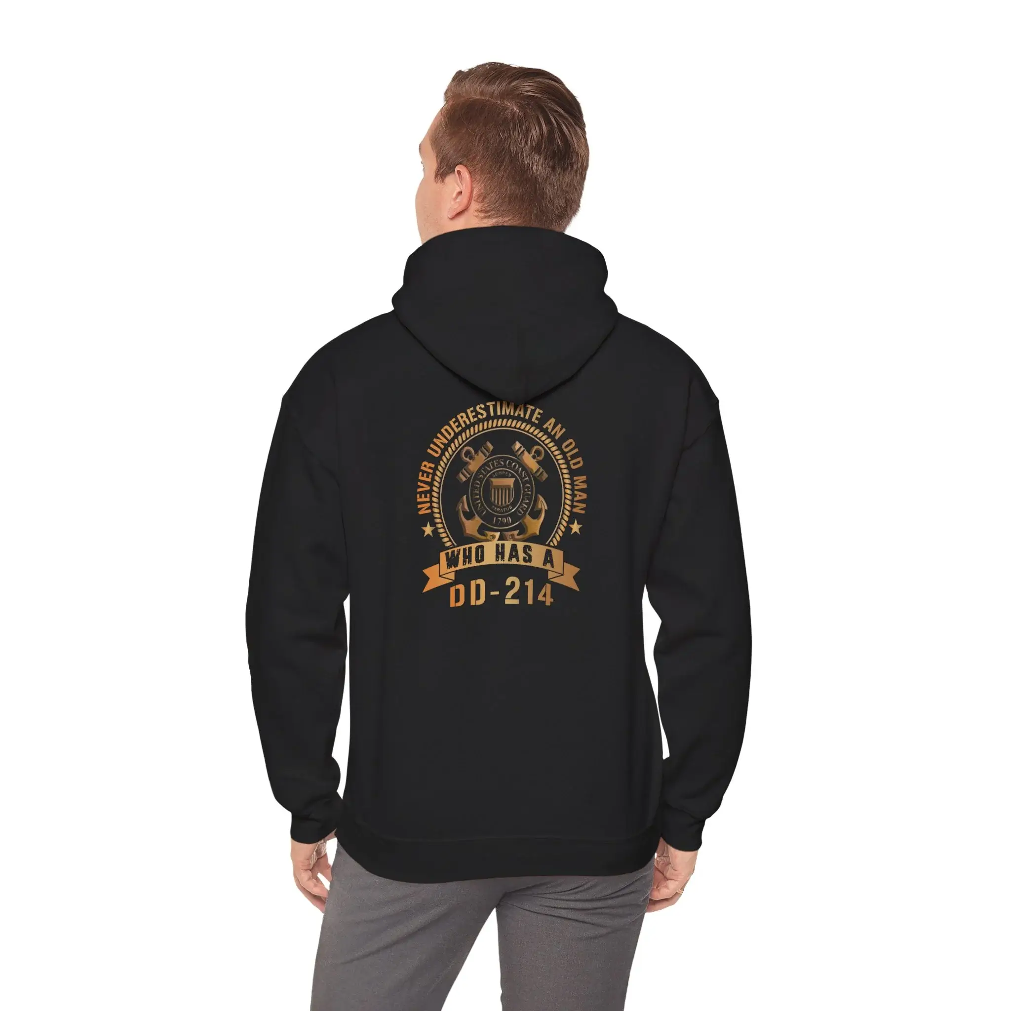 Custom USCG DD-214 Hoodie – Never Underestimate an Old Man