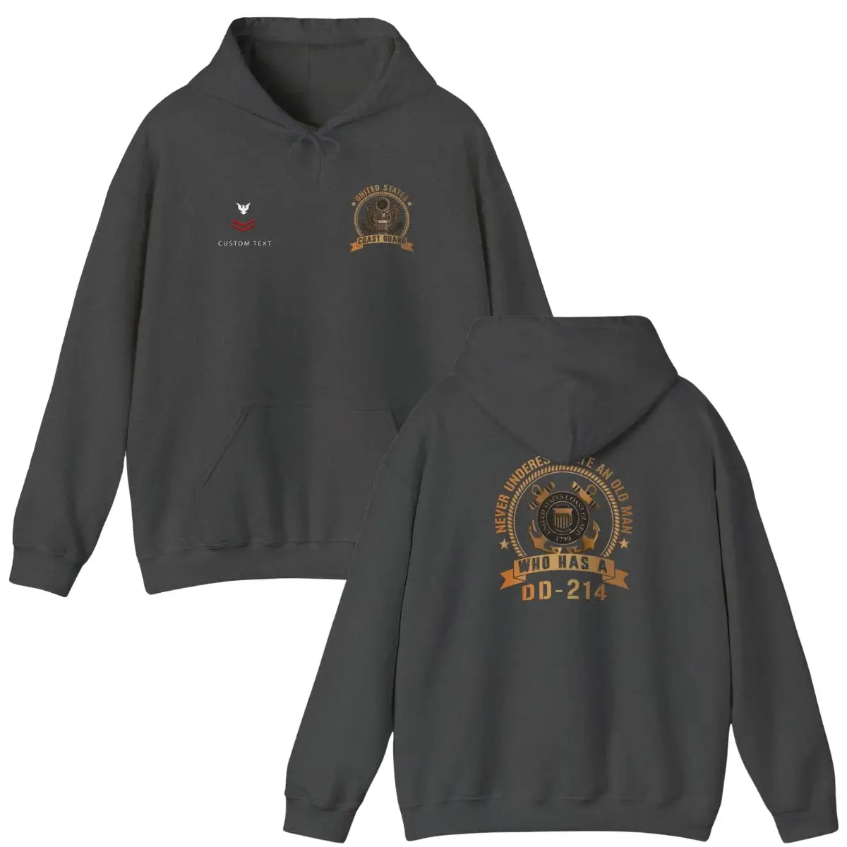 Custom USCG DD-214 Hoodie – Never Underestimate an Old Man