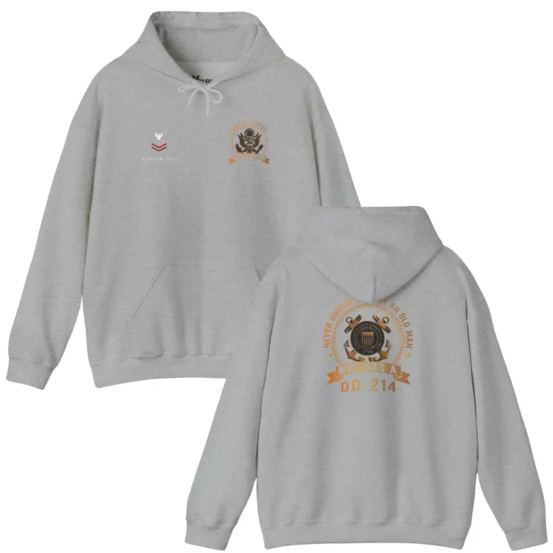 Custom USCG DD-214 Hoodie – Never Underestimate an Old Man