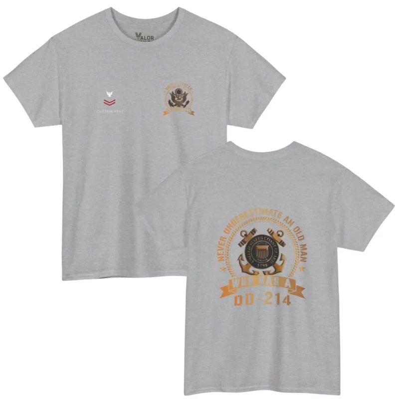 Custom USCG DD-214 T-shirt – Never Underestimate an Old Man