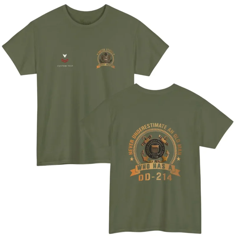 Custom USCG DD-214 T-shirt – Never Underestimate an Old Man