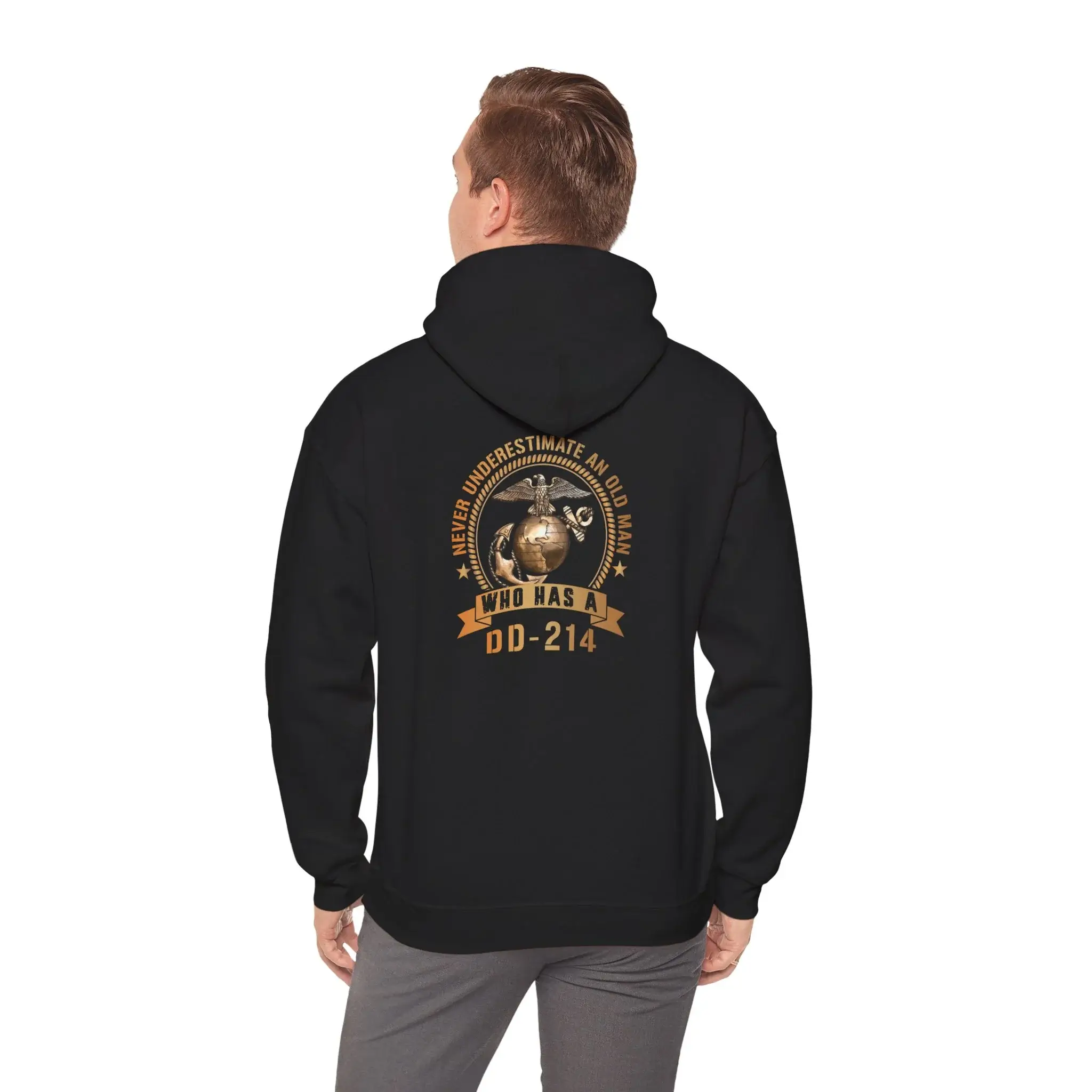 Custom USMC DD-214 Hoodie – Never Underestimate an Old Man
