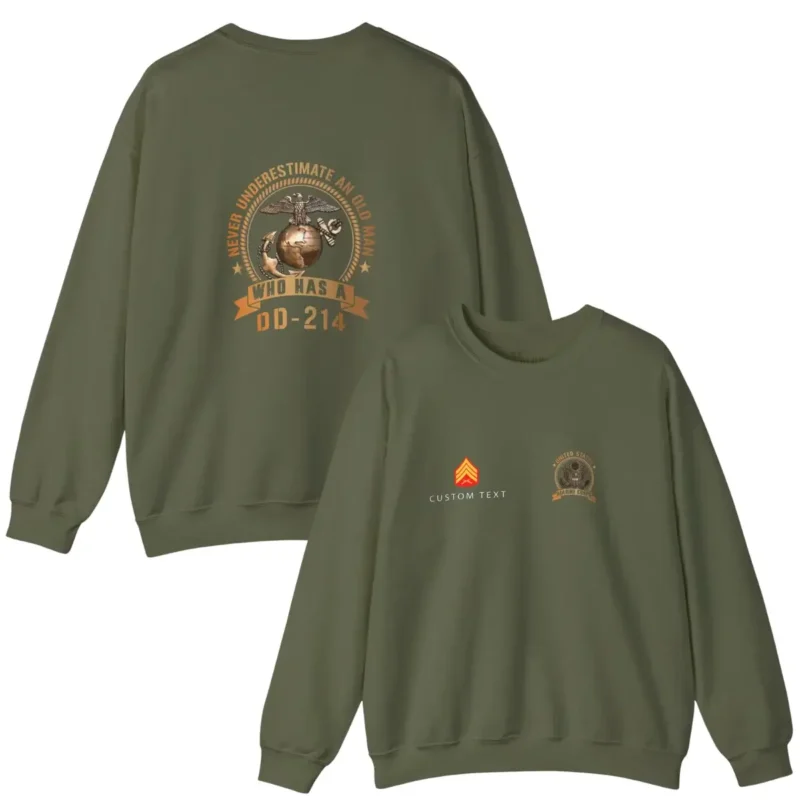 Custom USMC DD-214 Sweatshirt – Never Underestimate an Old Man
