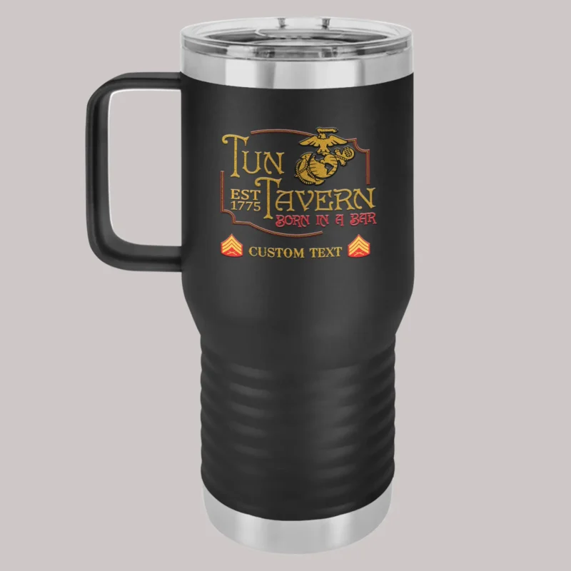 Custom USMC Tun Tavern Tumbler – Born in a Bar 1775 Personalized Name & Rank Mug