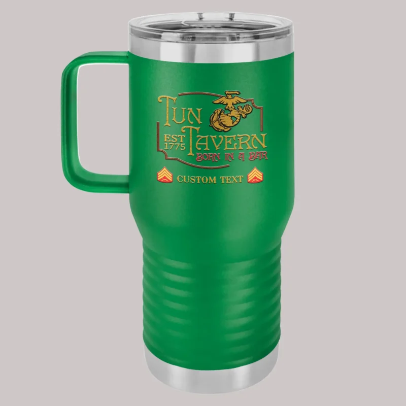 Custom USMC Tun Tavern Tumbler – Born in a Bar 1775 Personalized Name & Rank Mug