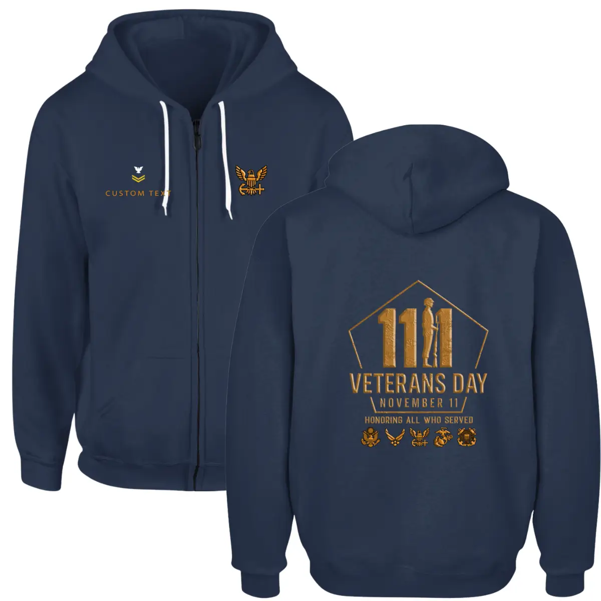 Custom Veterans Day 1111 US Navy Zip Hoodie - Honoring All Who Served