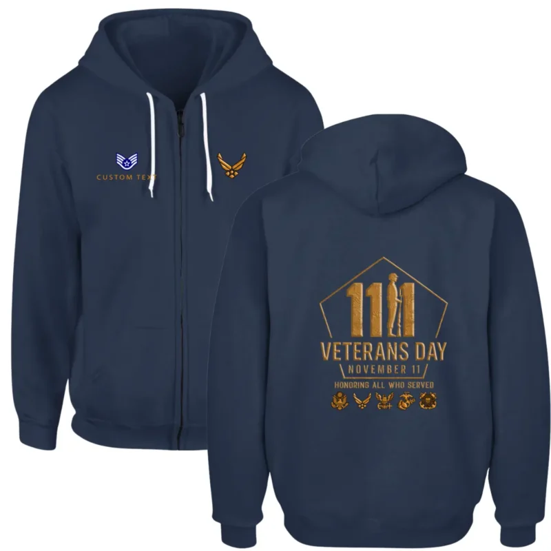 Alternative view of Custom Veterans Day US Air Force Zip Hoodie - Honoring All Who Served #000061