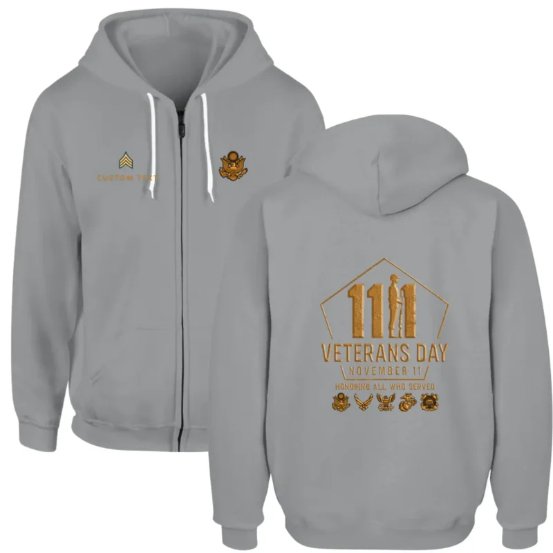 Custom Veterans Day US Army Zip Hoodie - Honoring All Who Served #000059