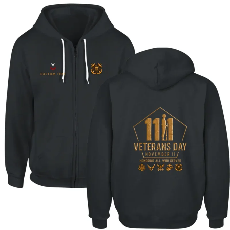 Custom Veterans Day USCG Zip Hoodie - Honoring All Who Served #000063