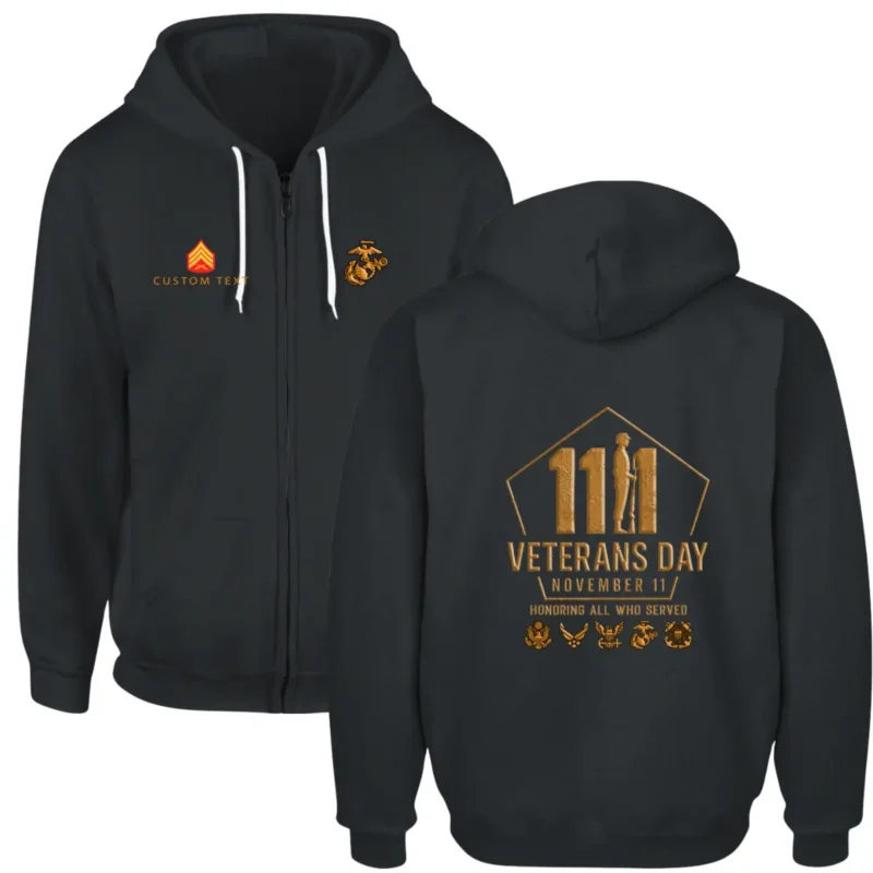 Custom Veterans Day USMC Zip Hoodie - Honoring All Who Served #000062