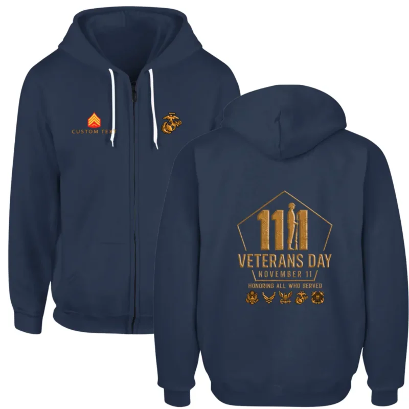 Custom Veterans Day USMC Zip Hoodie - Honoring All Who Served #000062