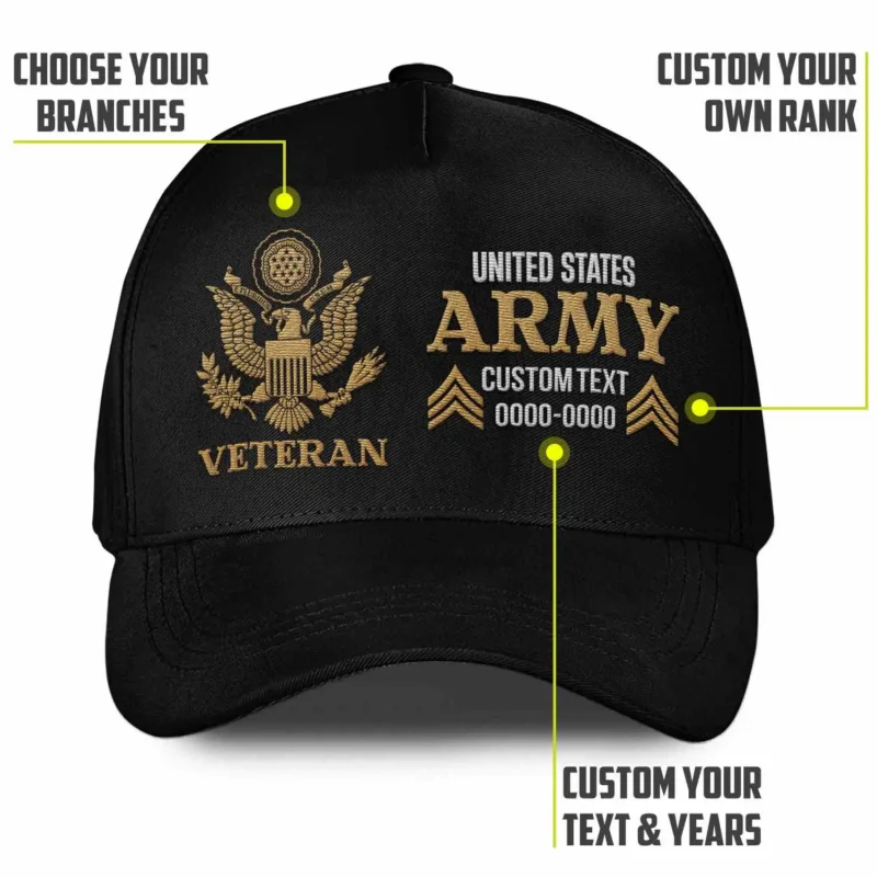 Customized U.S Veteran Embroidered Hat – Personal Rank, Branch & Service Years #000080