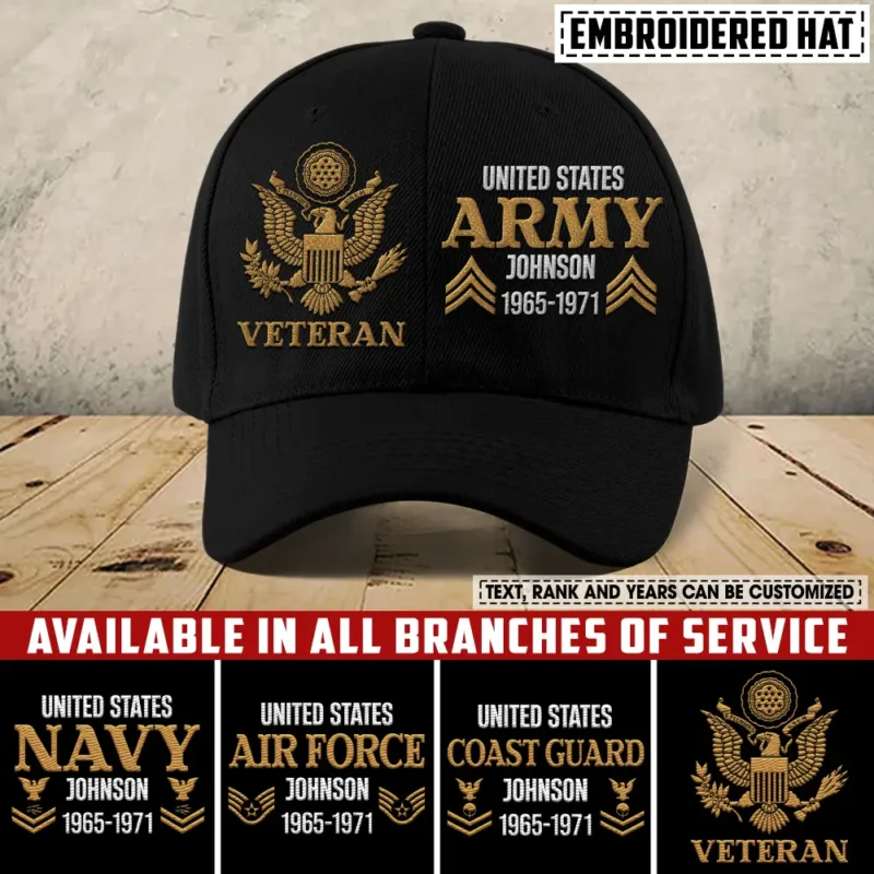 Customized U.S Veteran Embroidered Hat – Personal Rank, Branch & Service Years #000080