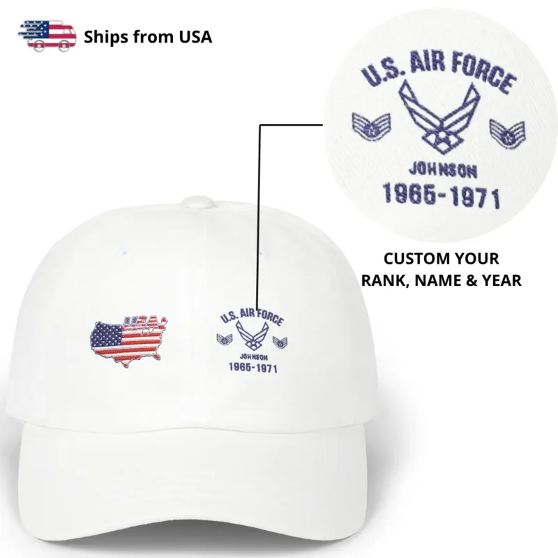 Customized U.S. Air Force Veteran Hat – Personalize Rank, Name & Service Years #000066
