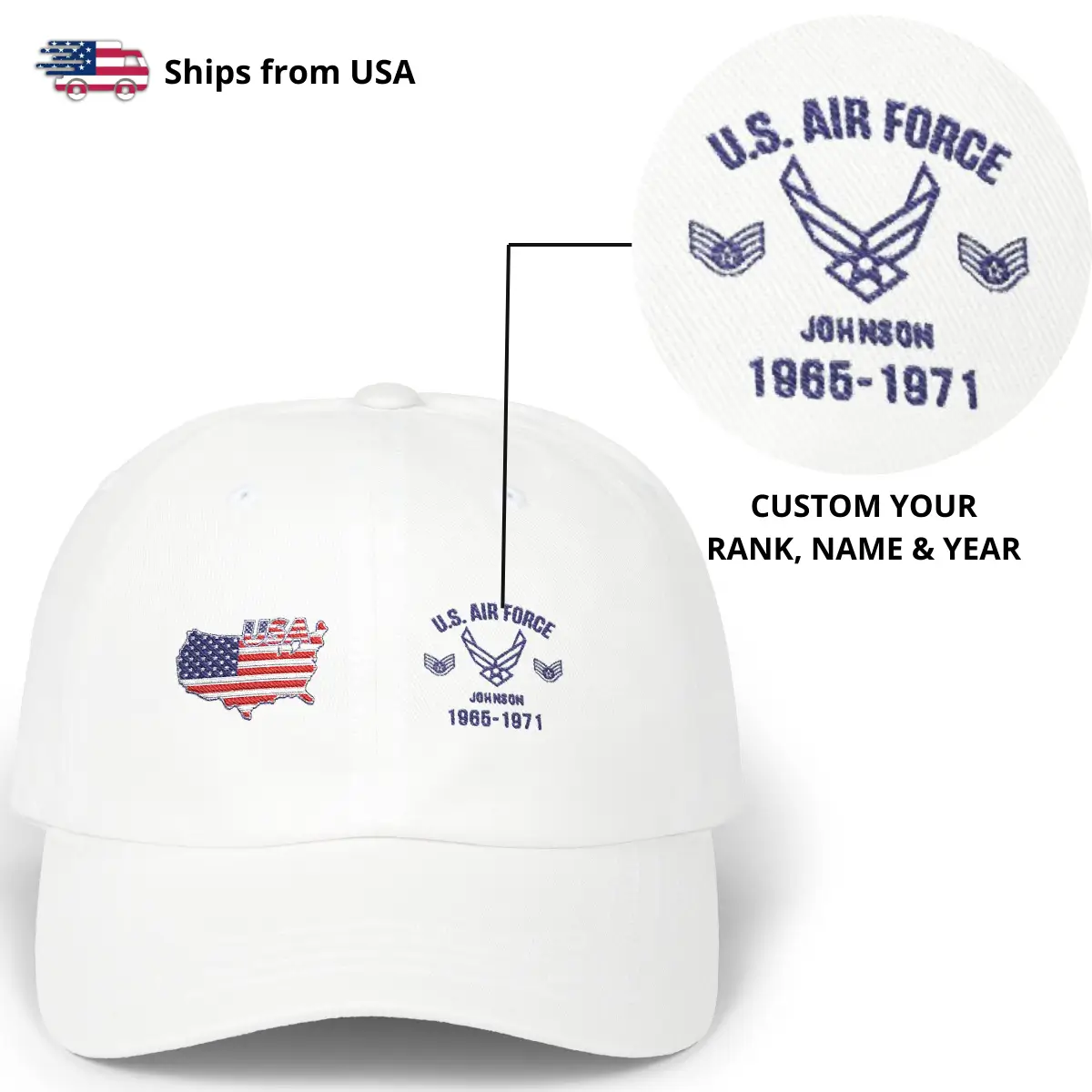 Customized U.S. Air Force Veteran Hat – Personalize Rank, Name & Service Years #000066