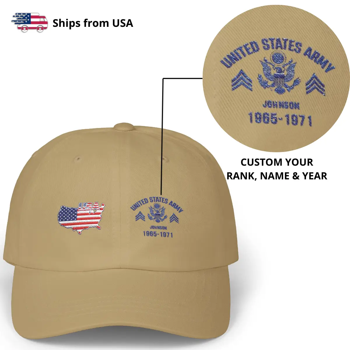 Customized U.S. Army Veteran Hat – Personalize Rank, Name & Service Years #000068
