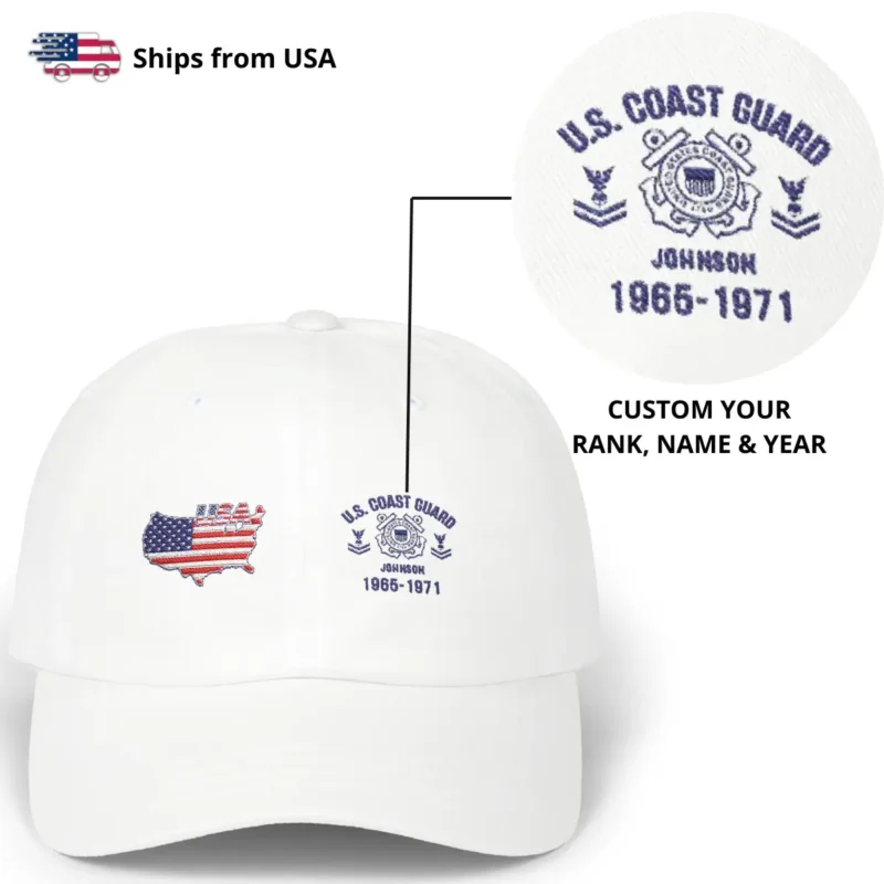 Customized U.S. Coast Guard Veteran Hat – Personalize Rank, Name & Service Years #000065