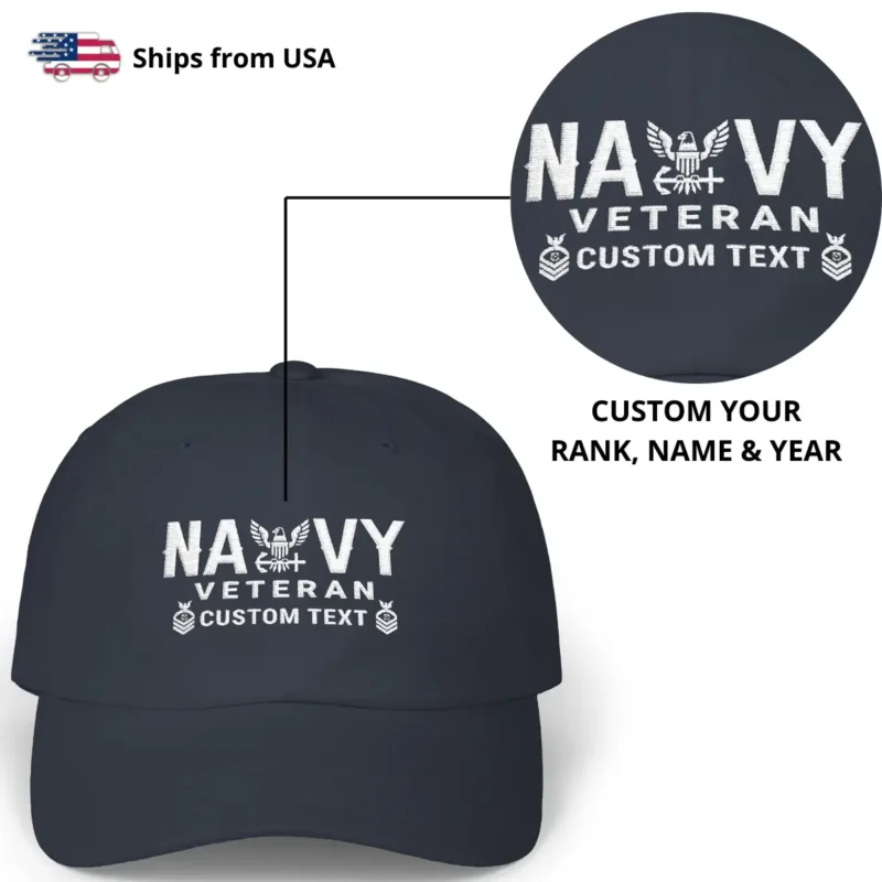 Customized U.S. Navy Veteran Embroidered Hat – Personal Rank, Name & Service Years #000072