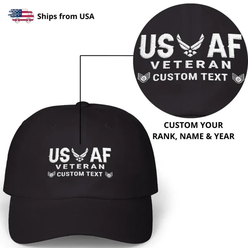 Customized USAF Veteran Embroidered Hat – Personal Rank, Name & Service Years #000073