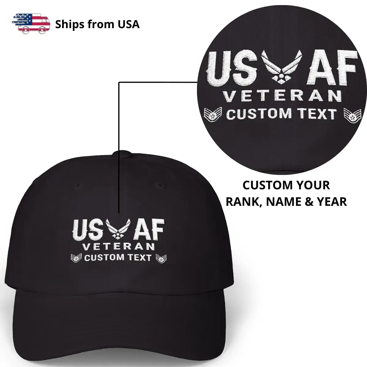 Customized USAF Veteran Embroidered Hat – Personal Rank, Name & Service Years #000073