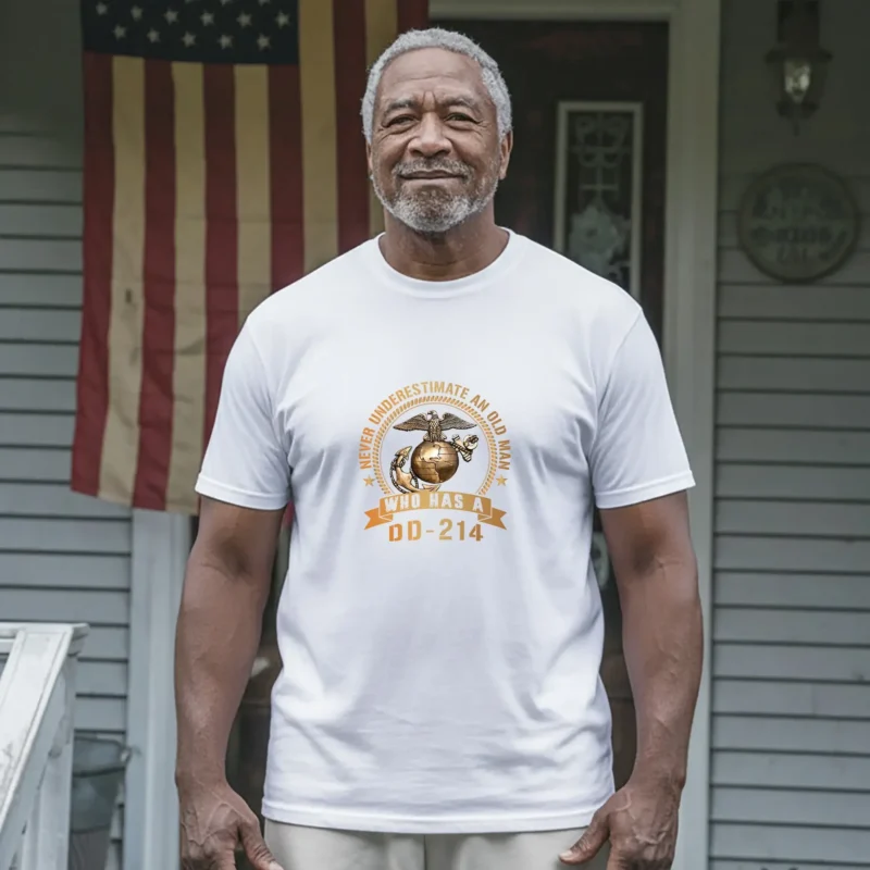 Never Underestimate an Old Man with a DD-214 Shirt – USMC Veteran Pride Tee