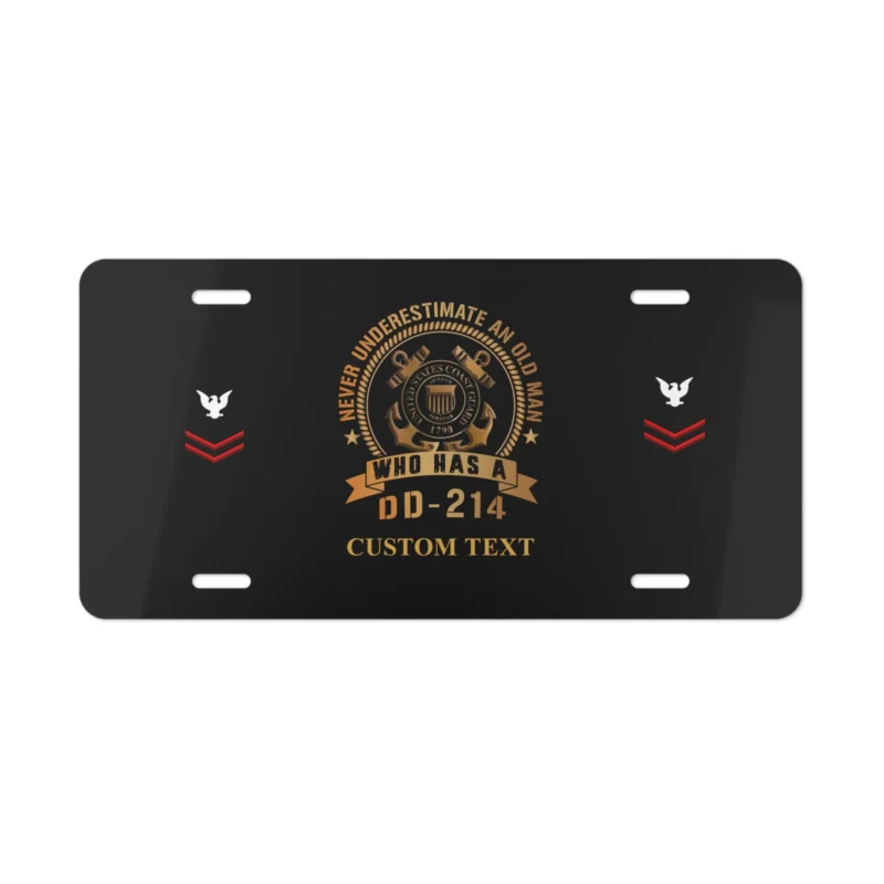 Custom Coast Guard DD-214 License Plate - Never Underestimate an Old Man Personalized Veteran Decor #000035