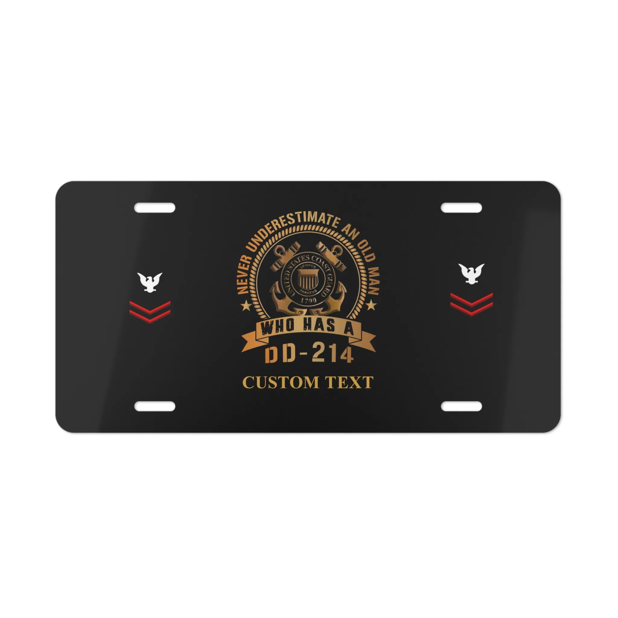 Custom Coast Guard DD-214 License Plate - Never Underestimate an Old Man Personalized Veteran Decor #000035