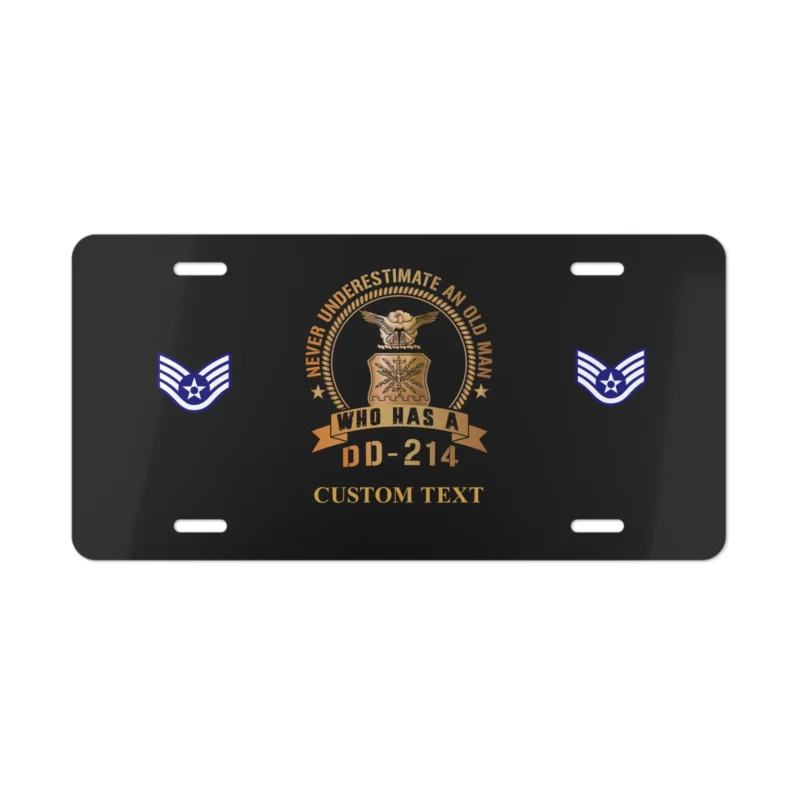 Custom US Air Force DD-214 License Plate - Never Underestimate an Old Man Personalized Veteran Decor #000037