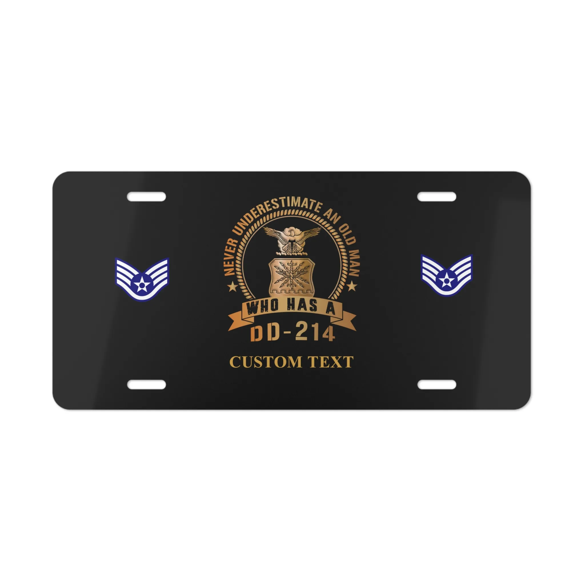 Custom US Air Force DD-214 License Plate - Never Underestimate an Old Man Personalized Veteran Decor #000037