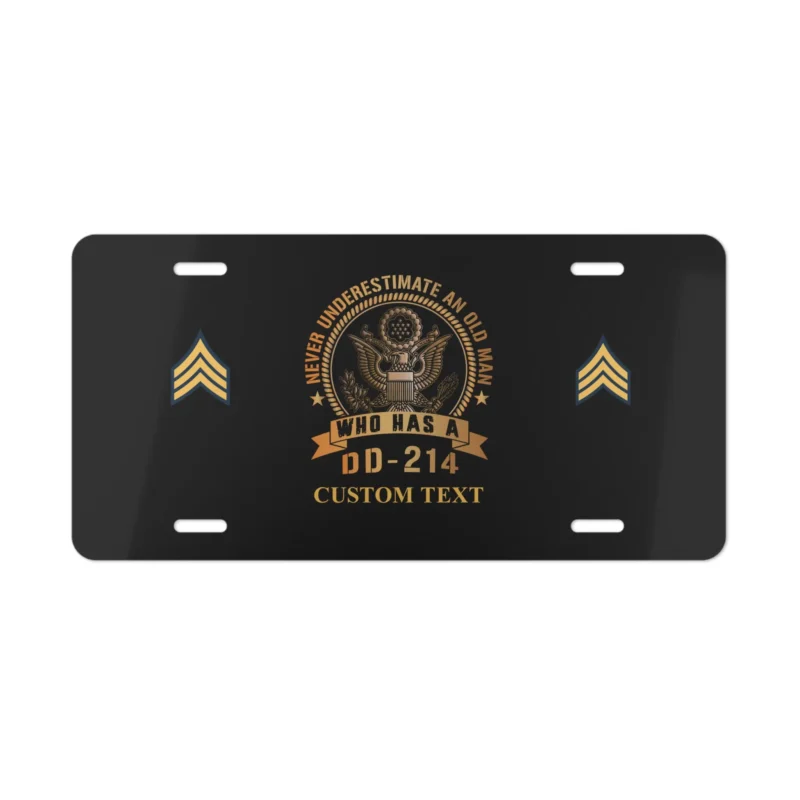 Custom US Army DD-214 License Plate - Never Underestimate an Old Man Personalized Veteran Decor #000038