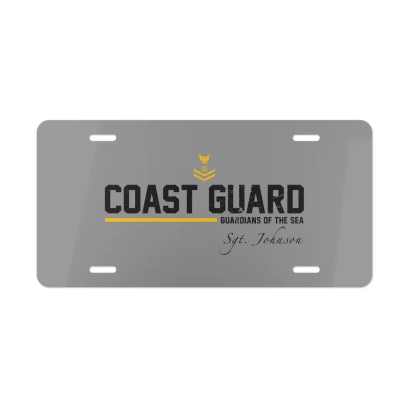 Custom US Coast Guard License Plate - Guardians of the Sea Personalize Name & Rank #000097