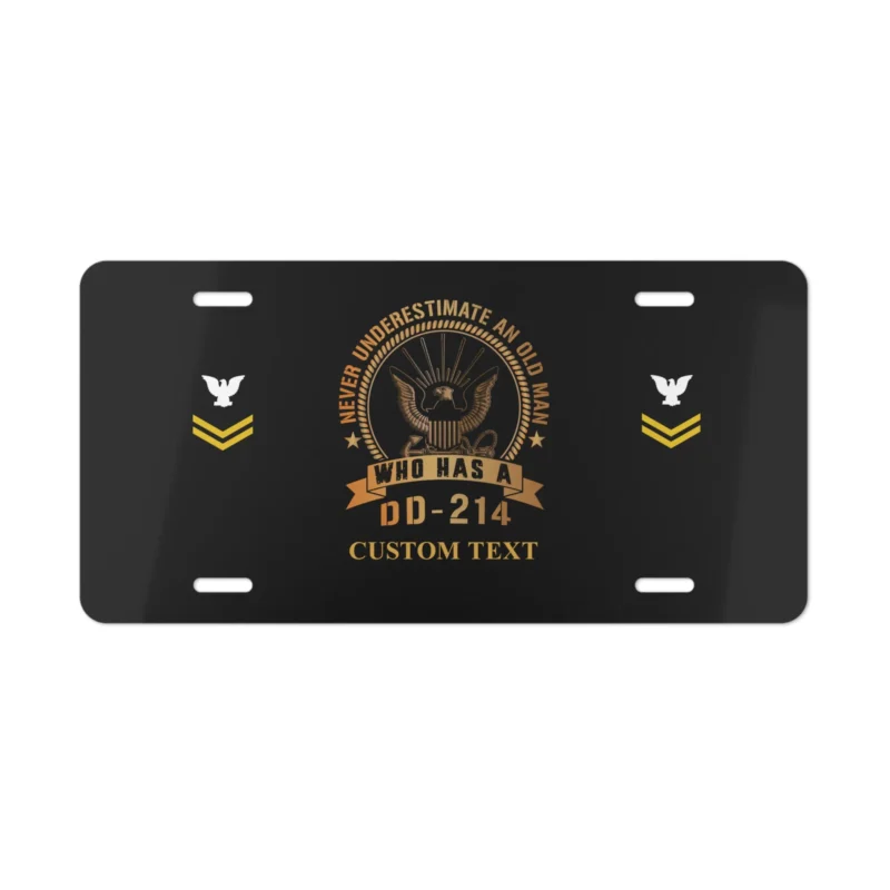 Custom US Navy DD-214 License Plate - Never Underestimate an Old Man Personalized Veteran Decor #000039