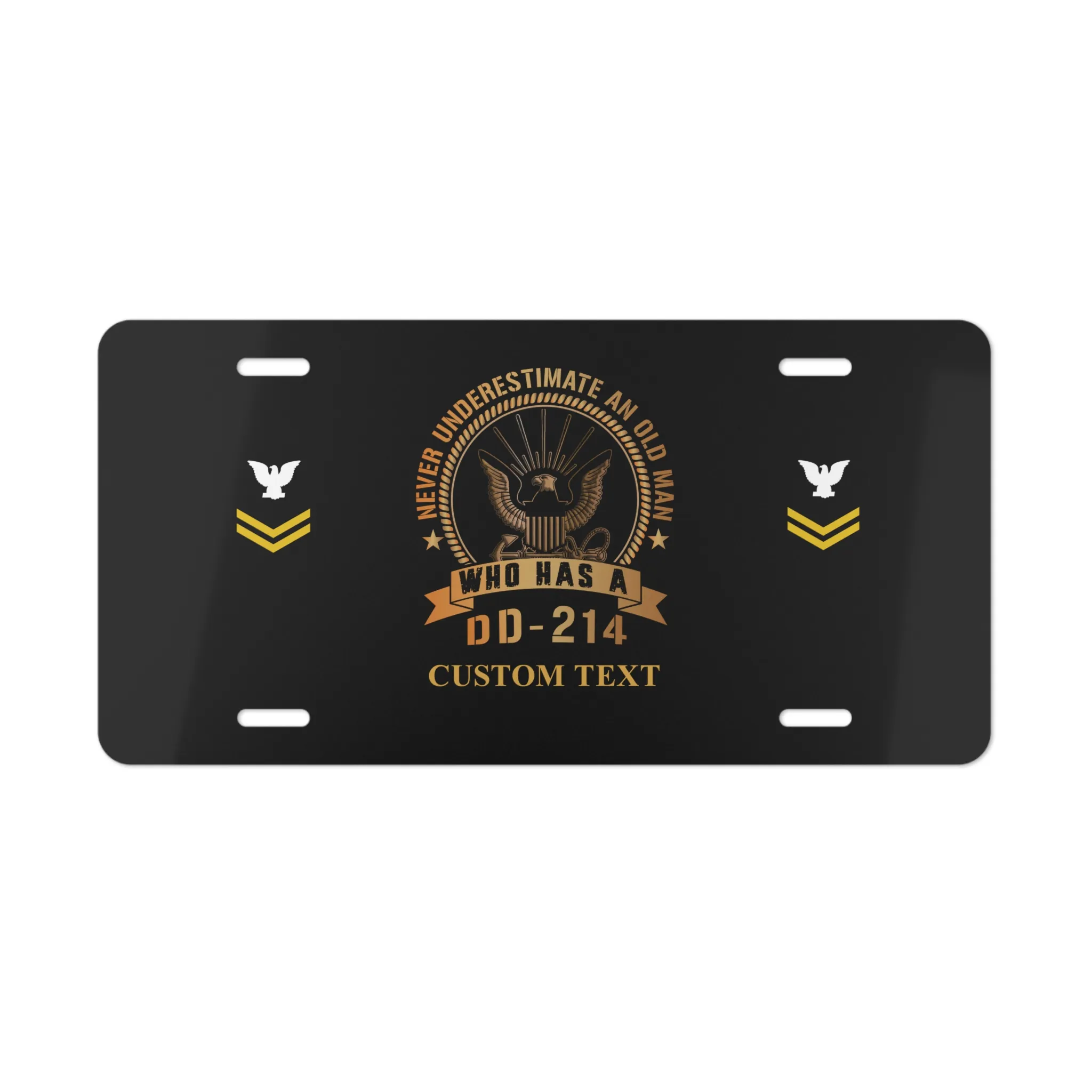 Custom US Navy DD-214 License Plate - Never Underestimate an Old Man Personalized Veteran Decor #000039