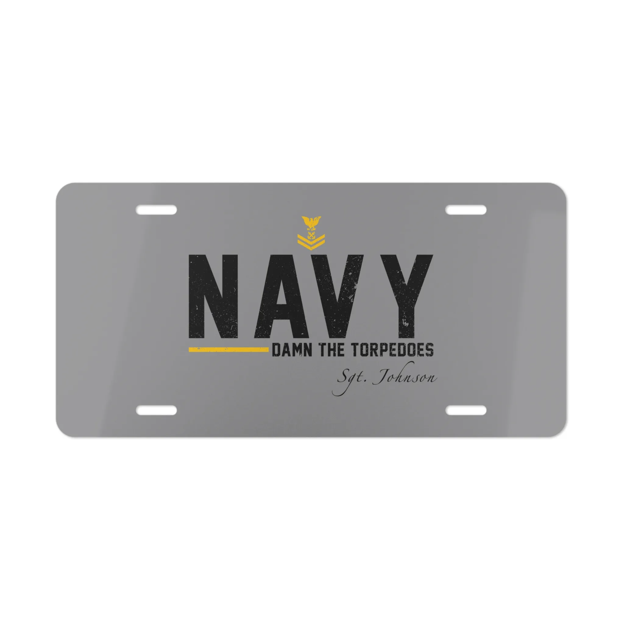 Custom US Navy License Plate - Damn The Torpedoes | Personalize Name & Rank #000094