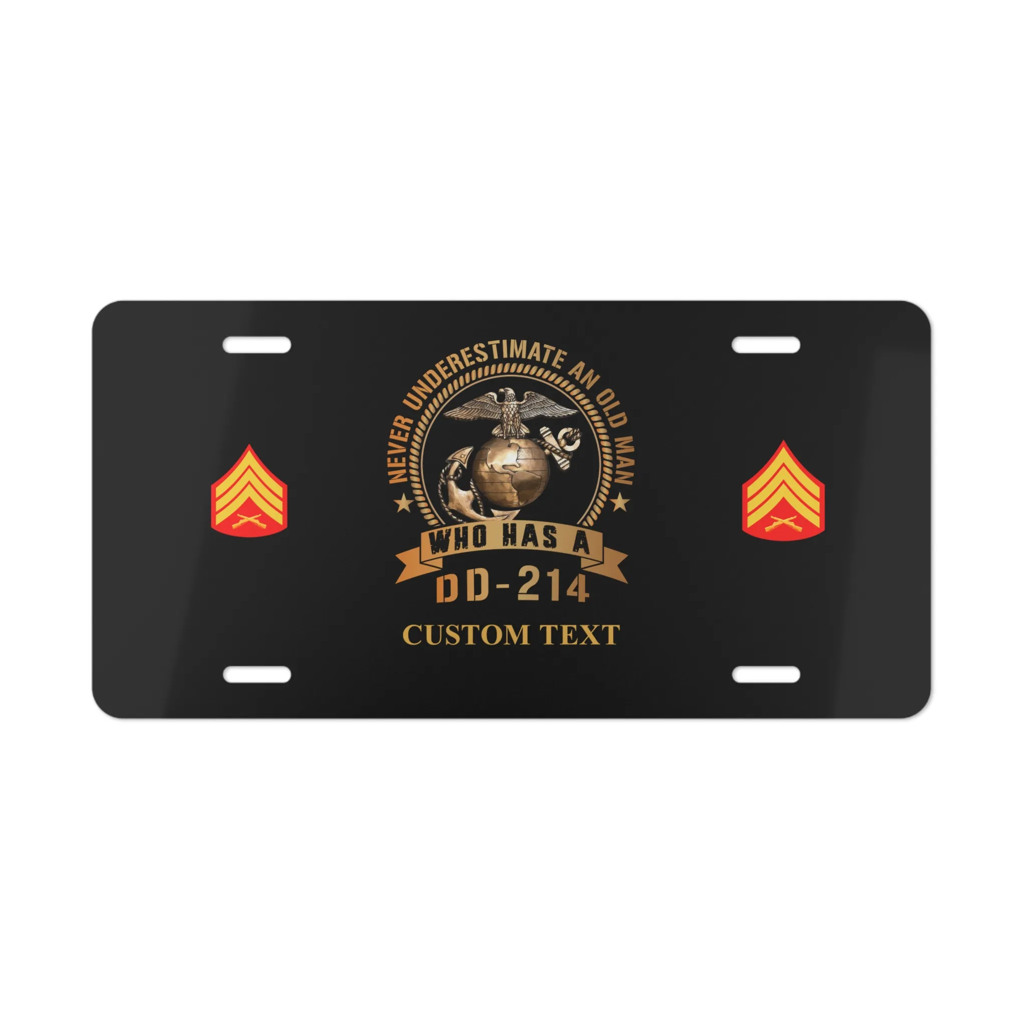 Custom USMC DD-214 License Plate - Never Underestimate an Old Man Personalized Veteran Decor #000036