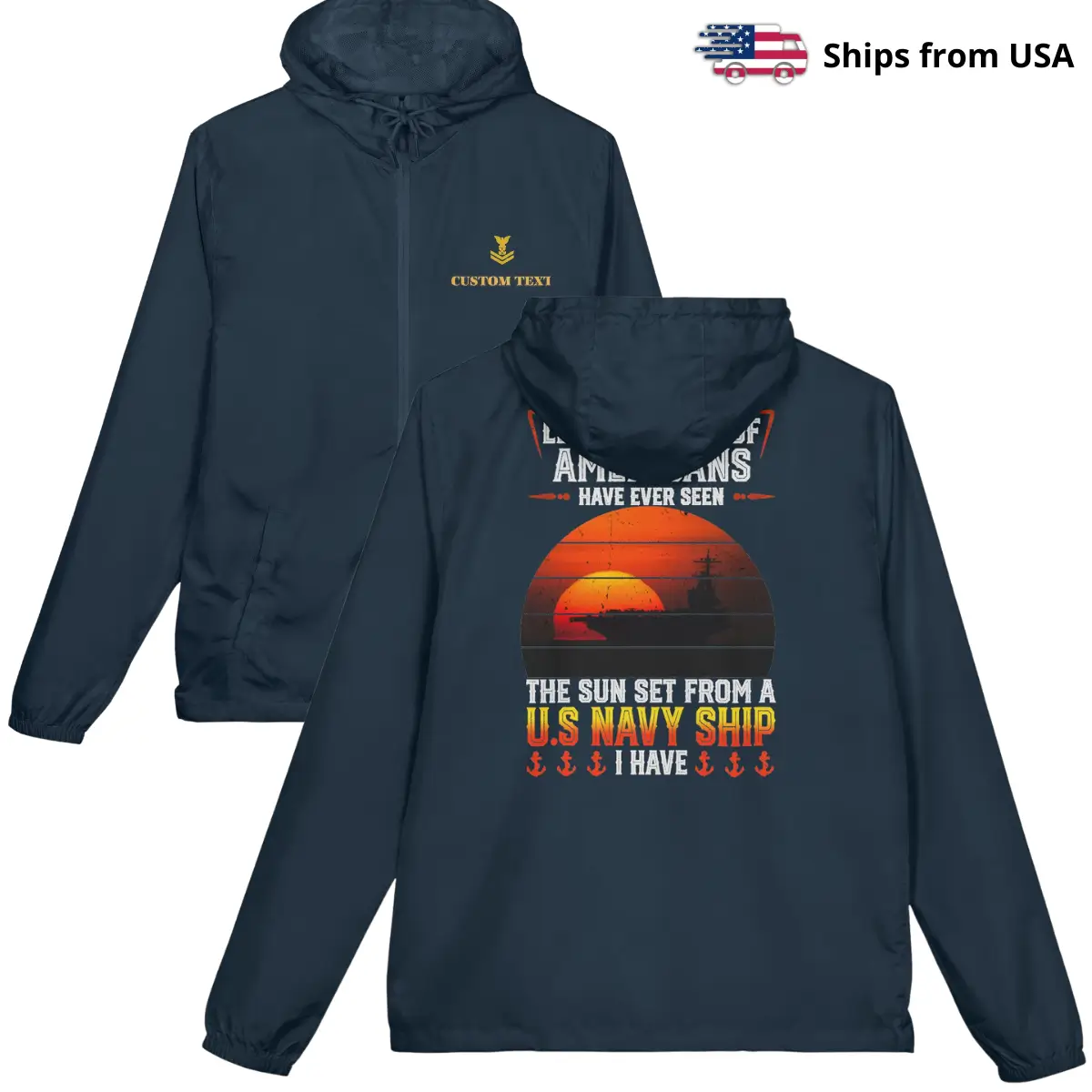 Customized U.S. Navy Veteran Windbreaker Jacket – The Sun Set From A Navy Ship #000045