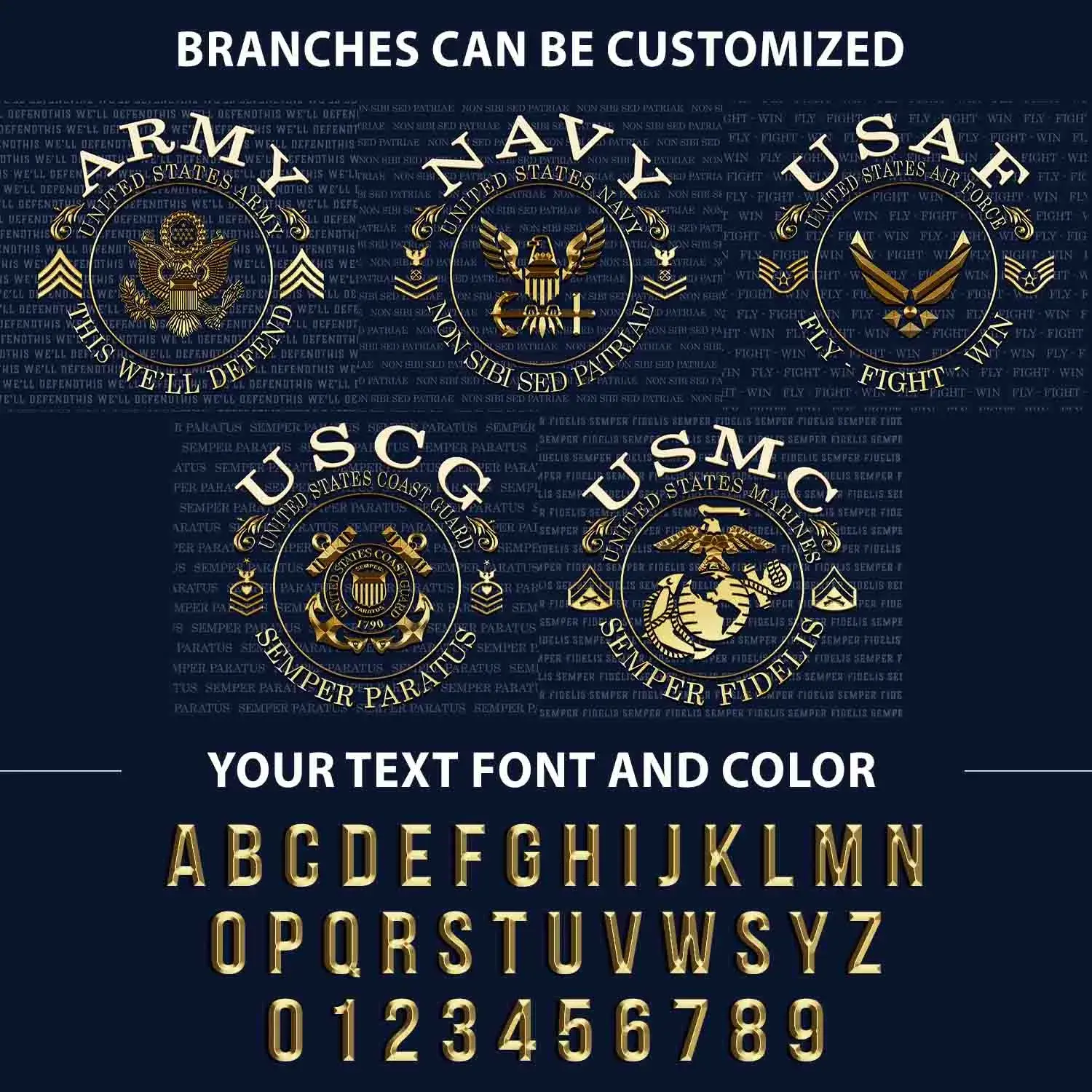 Customized US Military Golden Motto Pattern Phone Case #000105